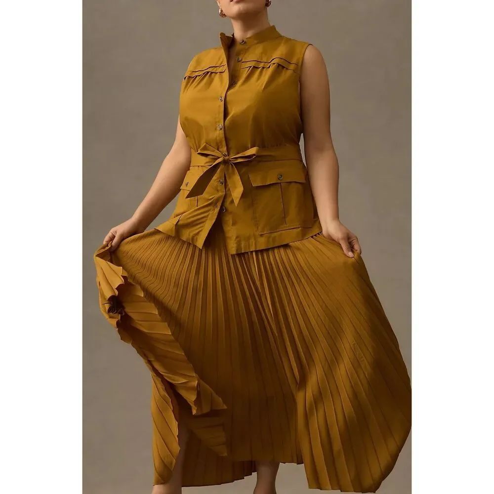 Anthropologie Pleated Sleeveless Midi Dress - Picture 8 of 13